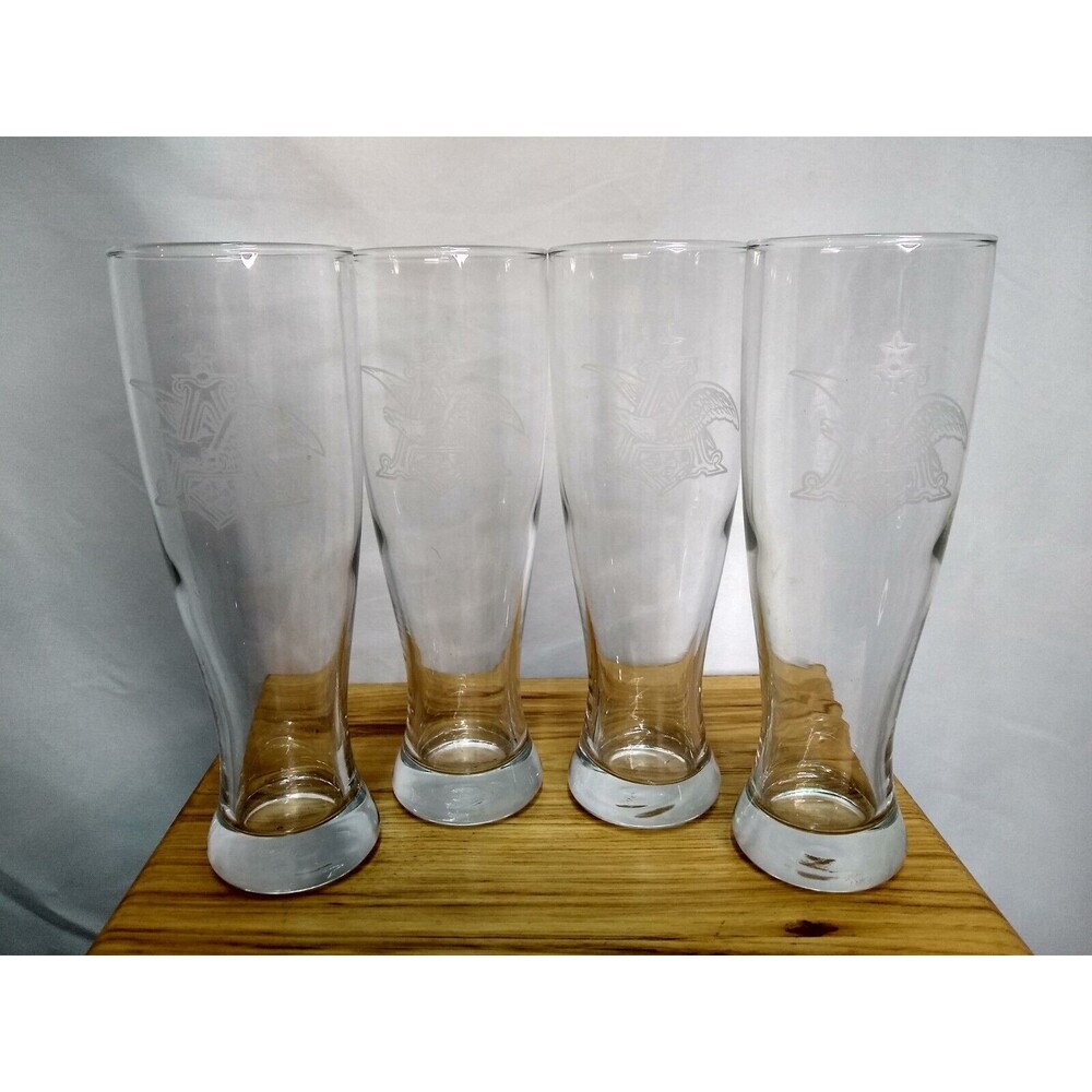Vintage Etched Anheuser-Bush Logo Pilsner Flute Beer Glasses Set of 4